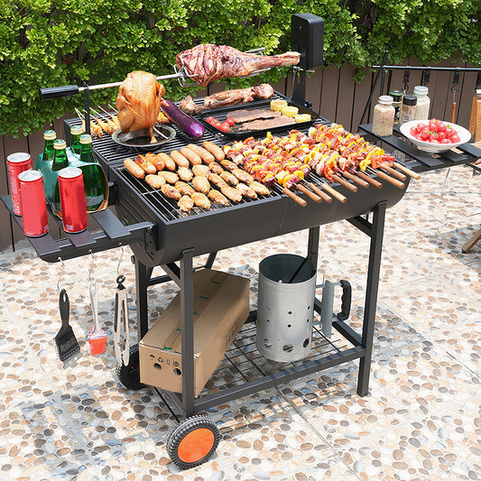 Extra Large Charcoal Barbecue Grill. Outdoor BBQ Grill. Charcoal Barrel Grill for Outdoor Backyard or Picnic Parties