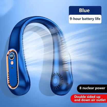 8000mAh Electric Hanging Neck Fan Portable Bladeless Mini Rechargeable with LED Digital Display Air Cooler For Outdoor
