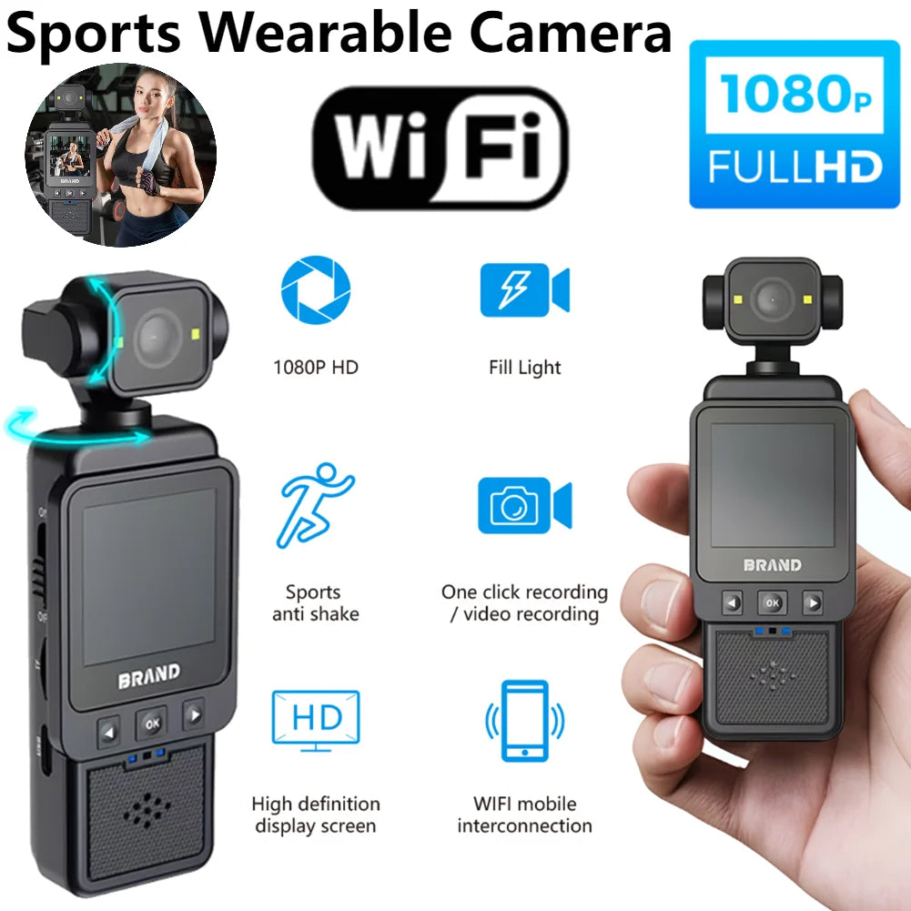 New 1080P Action Camera HD 180 ° Rotating Mini Portable Sports Wearable Body Camera