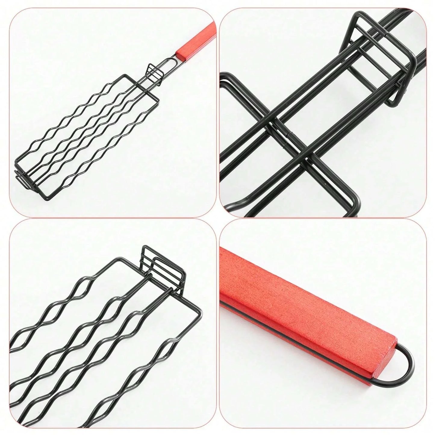 New Removable Hot Dog Grill With Wooden Handle. Sausage Grill Cage Portable Outdoor BBQ Rack