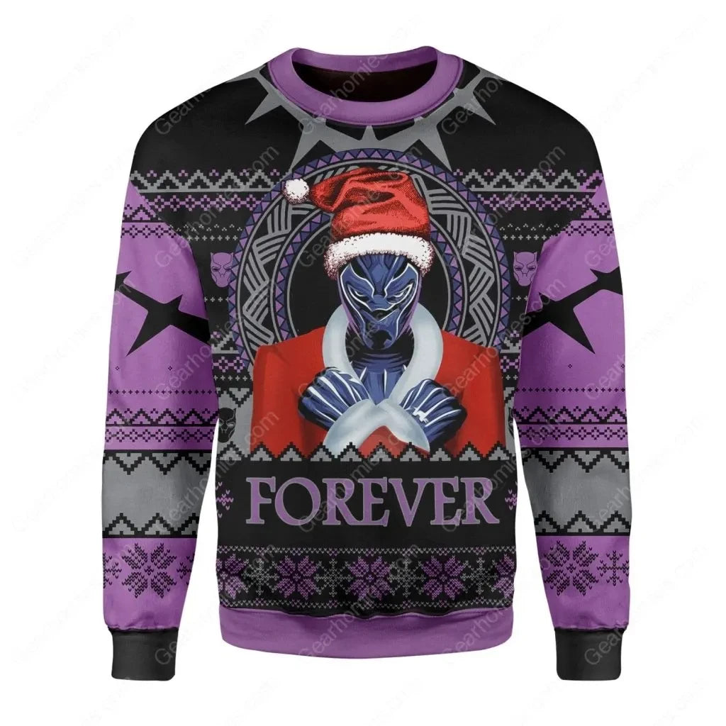 Winter New Marvel Christmas Sweater Black Panther Series Dark Personality. Unique Holiday Outfit for men' Pullover Sweater