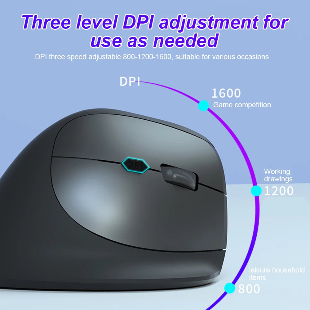 Bluetooth Vertical & Ergonomic 2.4G Wireless Optical Mice with 3 Adjustable DPI 800/1200/1600 6 Buttons for Laptop Desktop