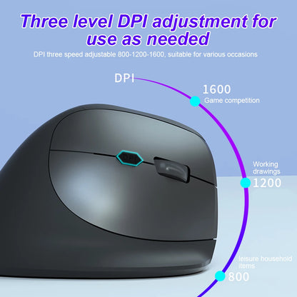 Bluetooth Vertical & Ergonomic 2.4G Wireless Optical Mice with 3 Adjustable DPI 800/1200/1600 6 Buttons for Laptop Desktop