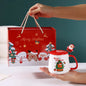 Christmas Themed Santa Reindeer Ceramic Coffee Mug with Lid and Spoon Perfect Holiday Gift