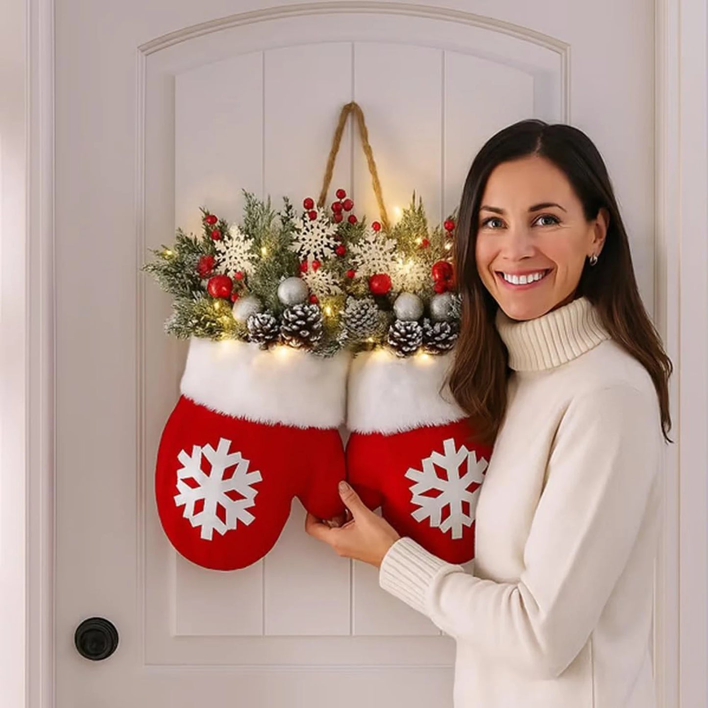2025 Christmas Garland Creative Glove Shaped Door & Gate Decoration