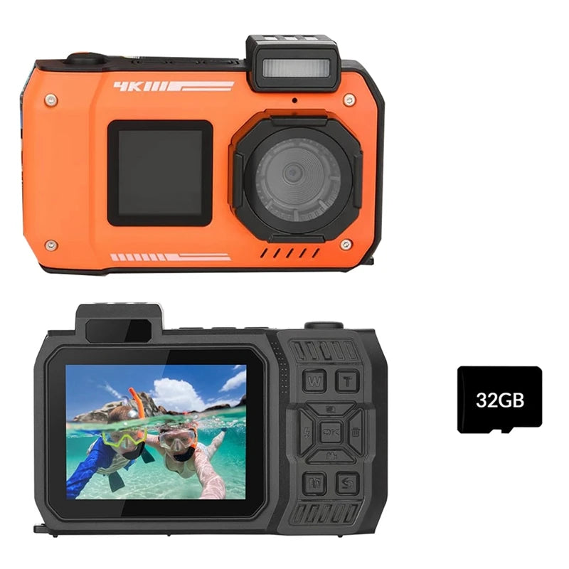 4K Underwater Camera. 33 FT Waterproof Camera With Dual Screens Selfie 48MP Autofocus Digital Camera For Snorkeling