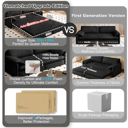63.8" Futon Sofa Bed Queen Size, Pull Out Bed, 3-in-1 Convertible Sleeper Sofa with Side Pocket, Modern Velvet Futon Couch