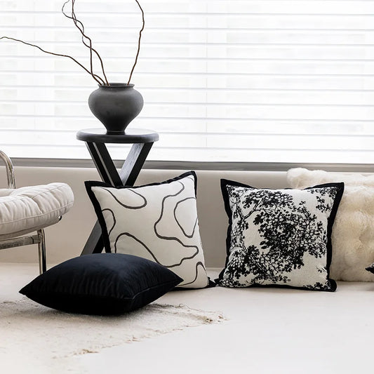 Modern simple Cushion black and white Chenille jacquard Pillow