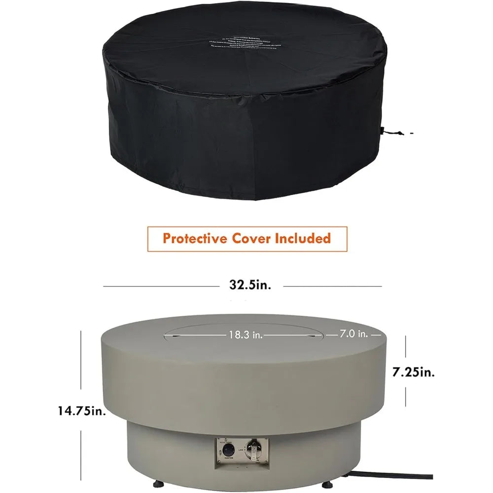 Propane Outdoor Fire Pit Table, Flint & Concrete Look. 32.5-inch Round Patio Propane Fire Table