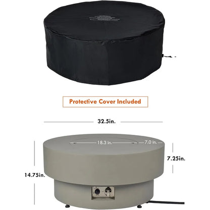 Propane Outdoor Fire Pit Table, Flint & Concrete Look. 32.5-inch Round Patio Propane Fire Table