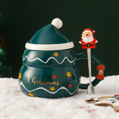 New Year Gift Set Ceramic Christmas Mug with Lid Spoon