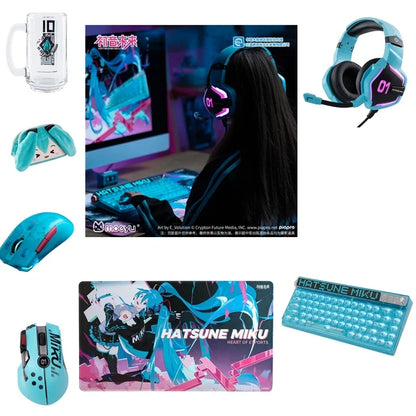 Hatsune Miku Esports Heart Series Set Mechanical Keyboard, Mouse, Mouse Pad, Water Cup  &Headphones Paper Box Premium Desktop Gift