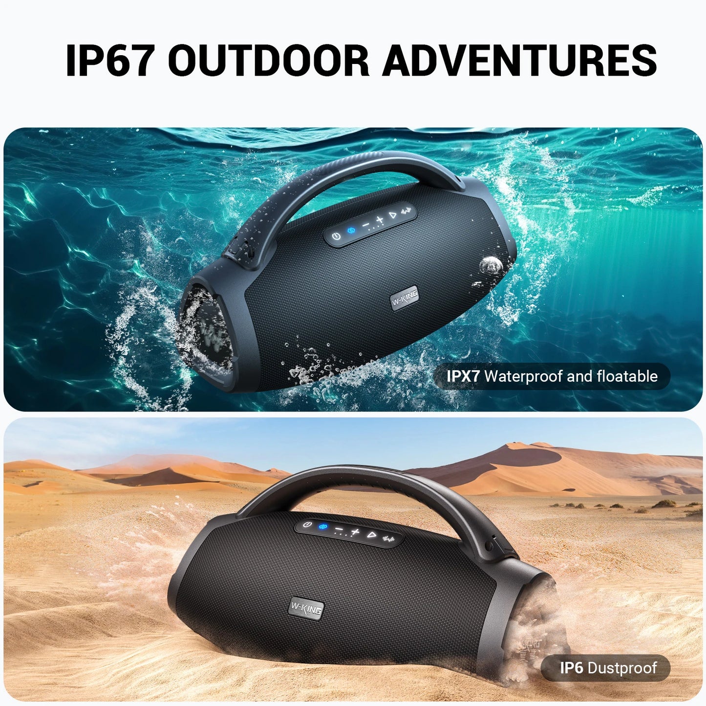 W-KING D20 Portable Bluetooth Speakers, 200W RMS Massive Bass Party Boombox, IPX7 Waterproof Speaker Large