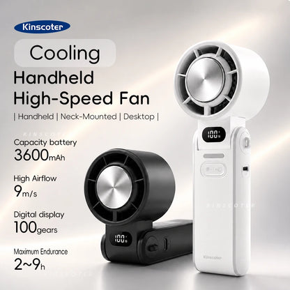 KINSCOTER Outdoor Foldable Portable Handheld Mini Cooling Fan. Rechargeable 3600mAh 100-level Free Control High Speed Turbo Fan