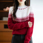 Autumn/Winter New Half High Neck Sweater 100% Wool Knitted Vintage Look. Loose Fit Christmas Red Sweaters Chic Streetwear for Women