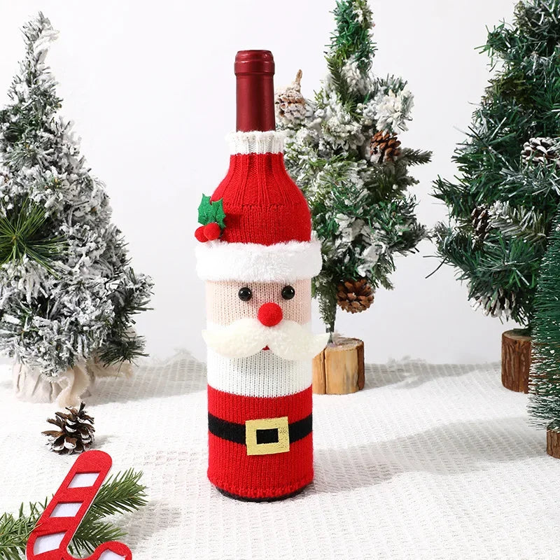 Christmas Santa Knitted Wine Bottle Case Elk Snowman Red Wine Champagne Bottle Cloth