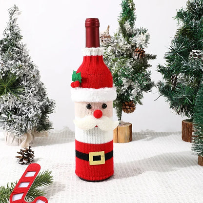 Christmas Santa Knitted Wine Bottle Case Elk Snowman Red Wine Champagne Bottle Cloth