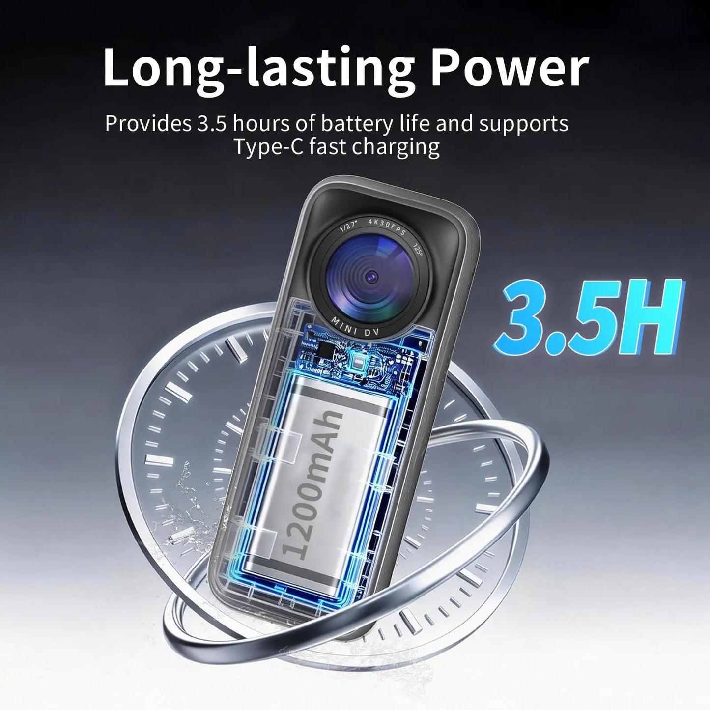 4K Action Camera with WiFi IPX6 Waterproof 3.5H Battery Fast Charge Ultra HD Photo 1.4" Touch Screen.