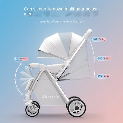 Upgraded Baby Strollers can Sit and Lie Down, High Landscape Lightweight Folding Two-way Stroller Children Stroller
