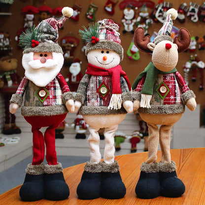 3PCS Christmas Decorative Christmas Dolls Reindeer, Snowman & Santa Claus Standing Doll