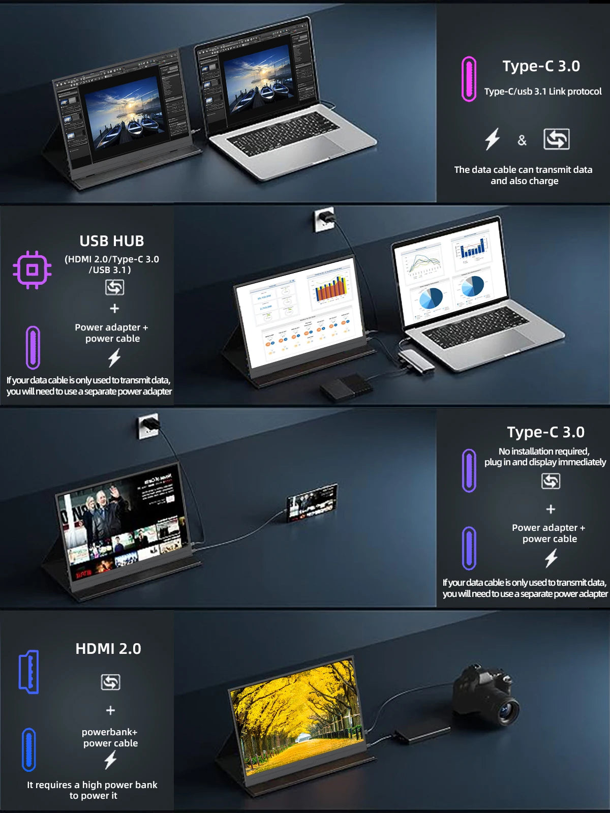 ZSUS 2160*1440  14-inch 2K Portable Monitor 60HZ For Laptop, XBox, PS4/5, Switch, TV Box, Cell Phone & PC