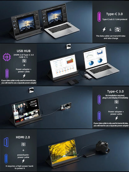 ZSUS 2160*1440  14-inch 2K Portable Monitor 60HZ For Laptop, XBox, PS4/5, Switch, TV Box, Cell Phone & PC
