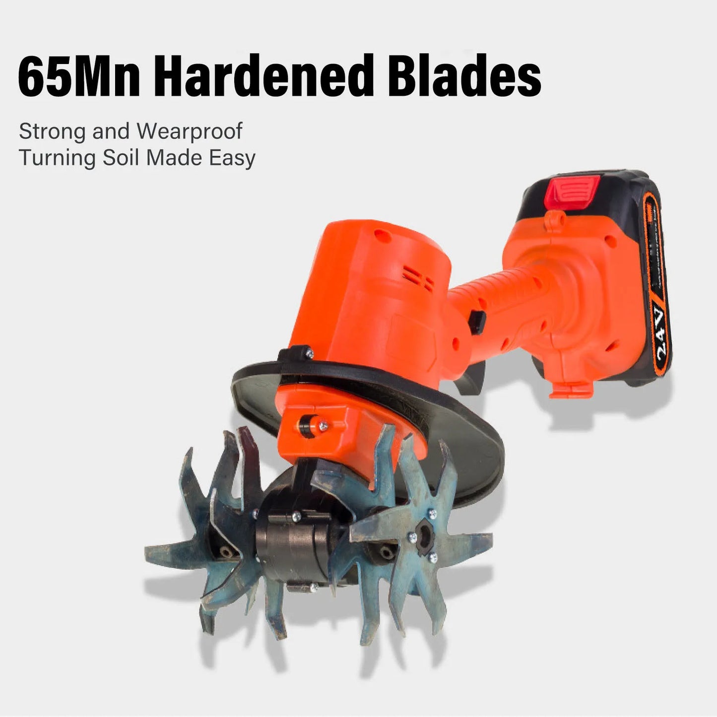 Cordless Tiller Cultivator Battery Powered Garden Cultivator. Mini Tiller for Weeding, Battery Charger Included