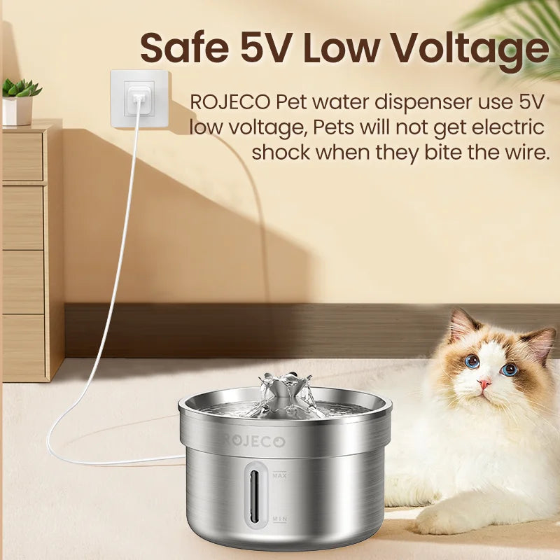 ROJECO Stainless Steel Pet Drinking Fountain Automatic Cat Water Fountain Smart Pet Water Dispenser for Dog& Cat