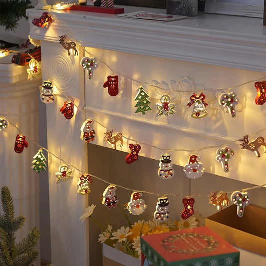 Christmas Fairy String Lights Garland Santa Claus Snowman Xmas Tree Mittens Socks Lamp Decor