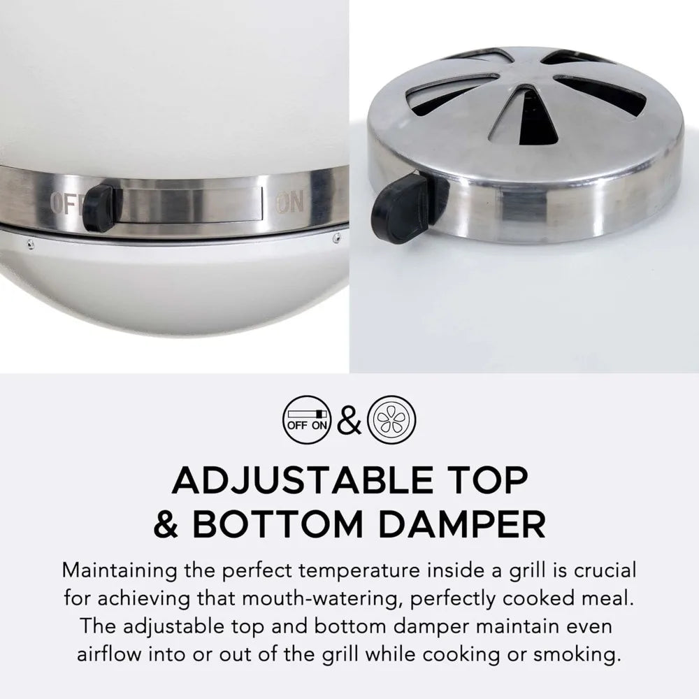 20-Inch Sunjoy Outdoor Kamado Egg Grill with Pizza Stone, Portable BBQ and Smoker in White