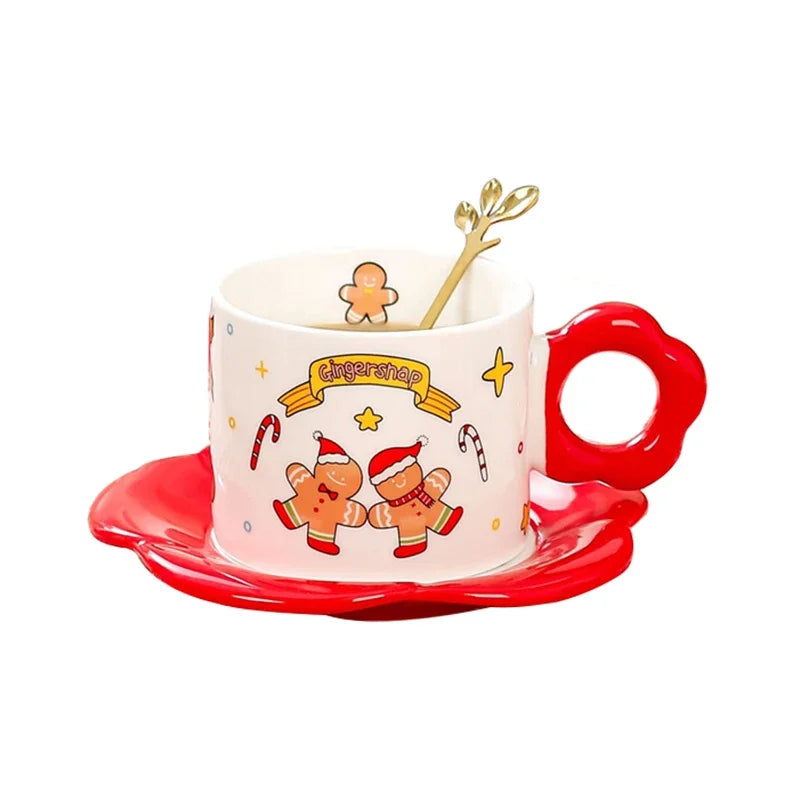 Ceramic Cup Saucer Set with Spoon Christmas Themed Coffee Cup, Perfect for Gift & Present