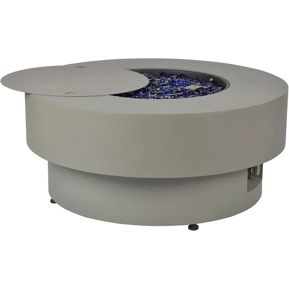 Propane Outdoor Fire Pit Table, Flint & Concrete Look. 32.5-inch Round Patio Propane Fire Table