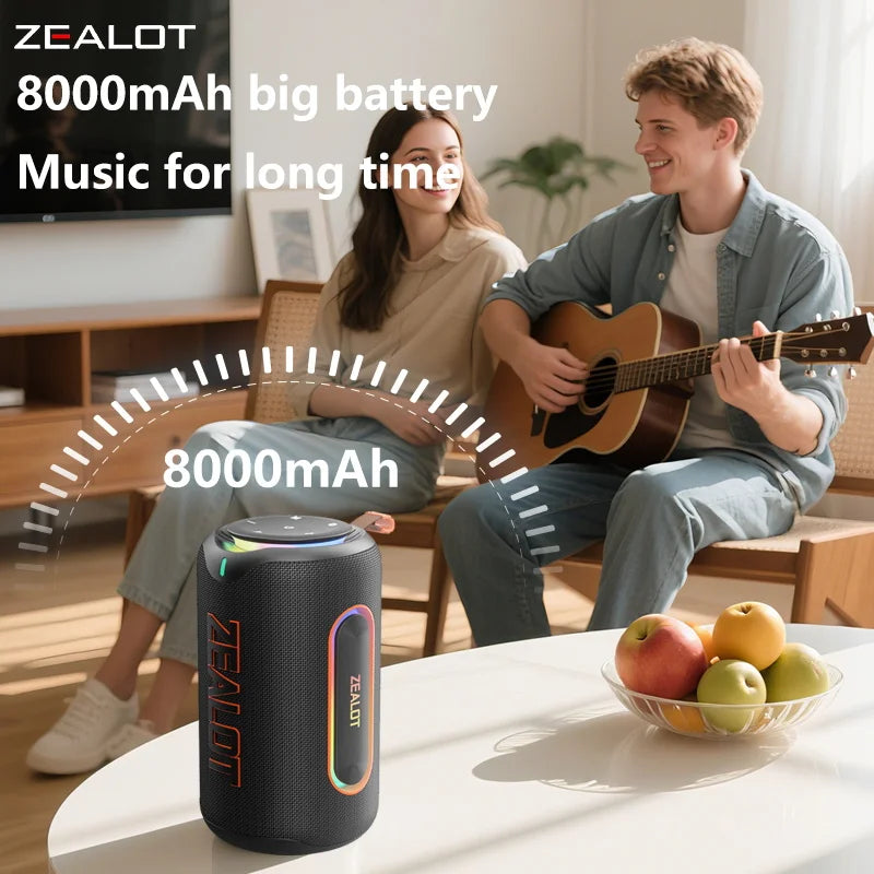 ZEALOT-MP1 60W Wireless Speaker RGB Light 30H Playtime Waterproof IPX6 Dual Pairing 8000mAh Battery