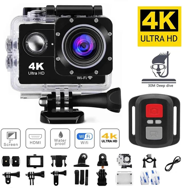 2.0" Action Camera Ultra HD 4K 30FPS WiFi Underwater Cameras. Waterproof Helmet Bicycle Video Recording Camera for Outdoor Sport Cam