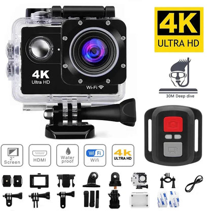 2.0" Action Camera Ultra HD 4K 30FPS WiFi Underwater Cameras. Waterproof Helmet Bicycle Video Recording Camera for Outdoor Sport Cam