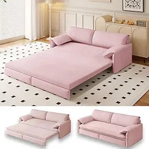 63.8" Futon Sofa Bed Queen Size, Pull Out Bed, 3-in-1 Convertible Sleeper Sofa with Side Pocket, Modern Velvet Futon Couch