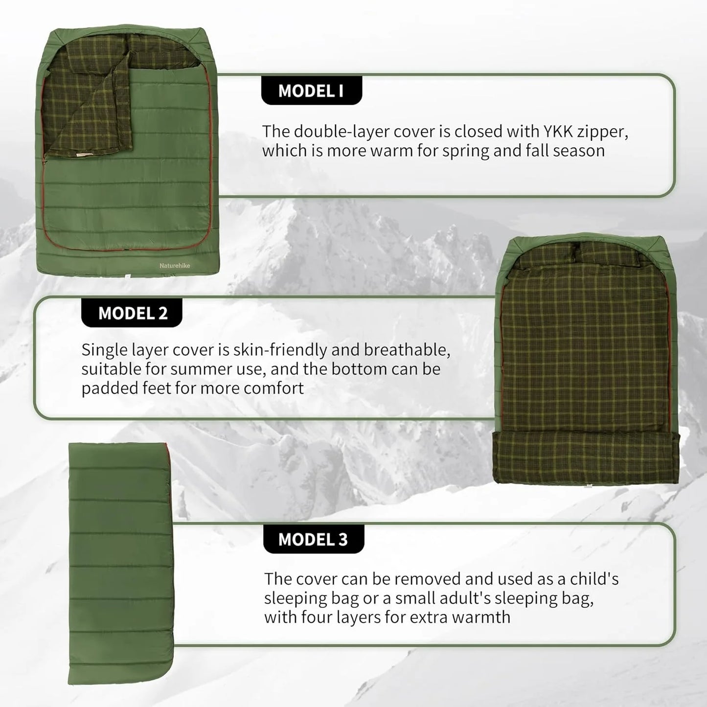 Naturehike Flannel Sleeping Bag Two Person with Pillows for Adults & Couples. All Seasons Camping Hiking Backpacking Sleeping Bag