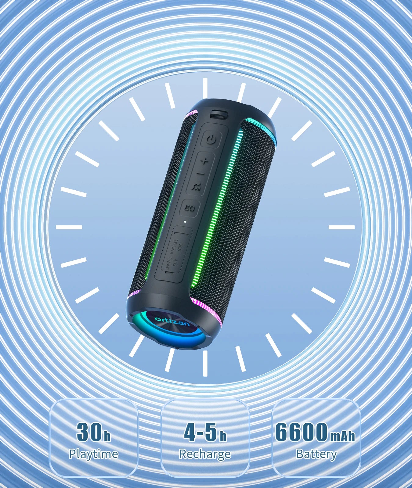 Ortizan X30 Portable Bluetooth Speakers Bass Boost, Powerful Wireless IPX7 Waterproof Speaker