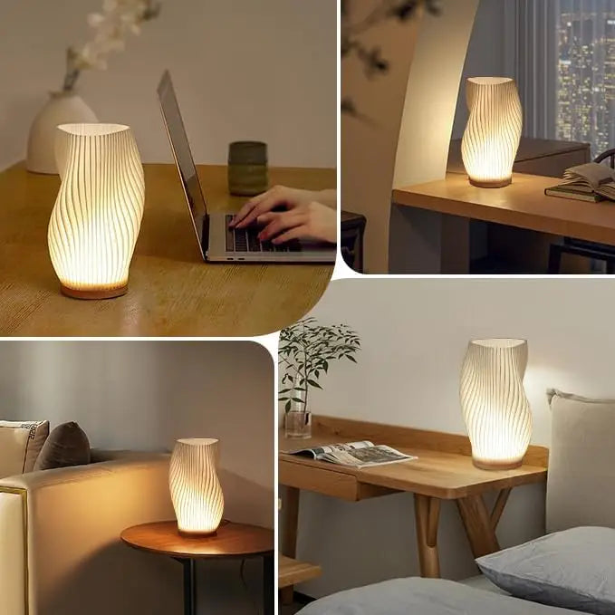 3D Desk Pleated Bedroom Bedside Lamp with 3 Levels, Dimmable Desk Lights LED