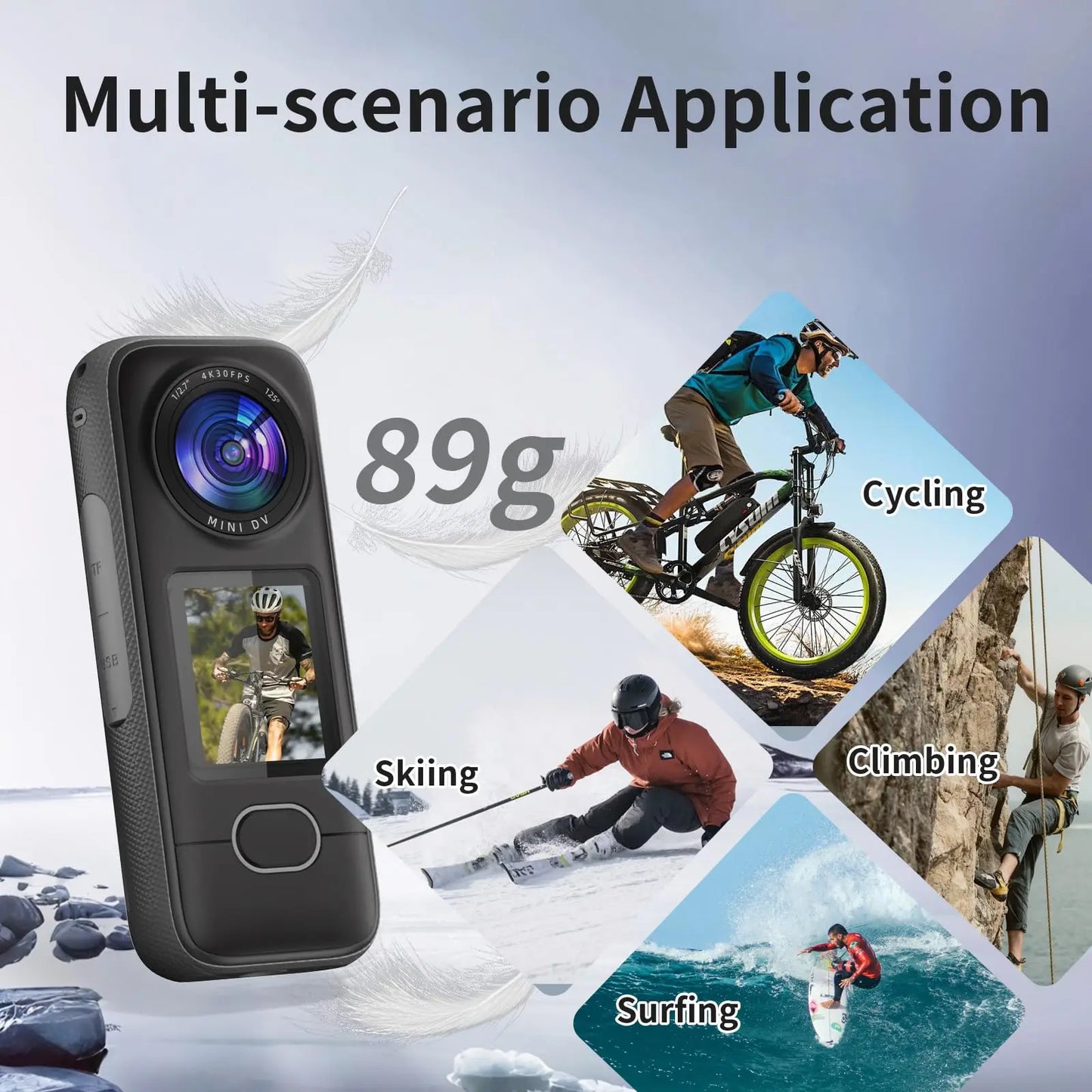 4K Action Camera with WiFi IPX6 Waterproof 3.5H Battery Fast Charge Ultra HD Photo 1.4" Touch Screen.