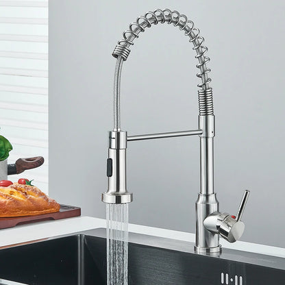 Spring Pull Down Kitchen Faucets Stream Spray Head with Hot & Cold Water