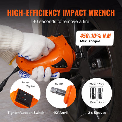 VEVOR 5T Electric Car Jack, Hydraulic Jack with Electric Impact Wrench, Built-in Inflatable Pump