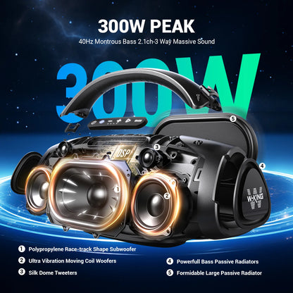 W-KING D20 Portable Bluetooth Speakers, 200W RMS Massive Bass Party Boombox, IPX7 Waterproof Speaker Large