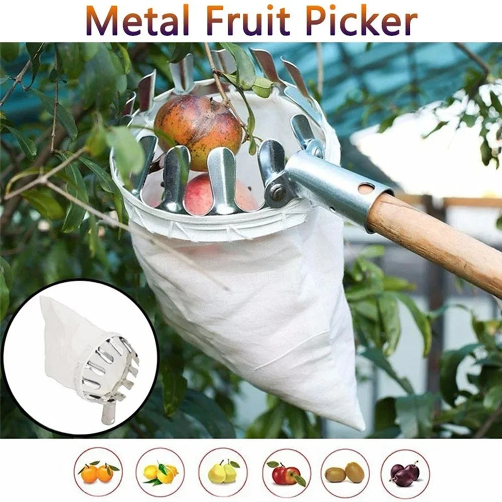 Garden Fruit Picker Head. Orchard, Apple, Pears & Orange High Tree Picking Tool. Fruit Catcher Pouch Detachable Collector