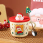 Festive Christmas Themed Ceramic Coffee Mug with Lid & Spoon Holiday Gift Box