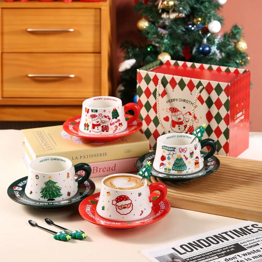 Christmas Gifts % Holiday Gift Set Ceramic Mugs for Coffee, Milk & Tea with Christmas Themed Designs