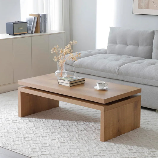 Wood Coffee Table, Mid Century Modern Simple Living Room Table, Farmhouse Rectangle Center Tables with Natural Solid Firwood