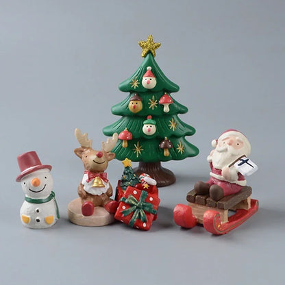 Christmas Tree Santa Claus Trailer Sled Elk Snowman Mini Figures Decoration