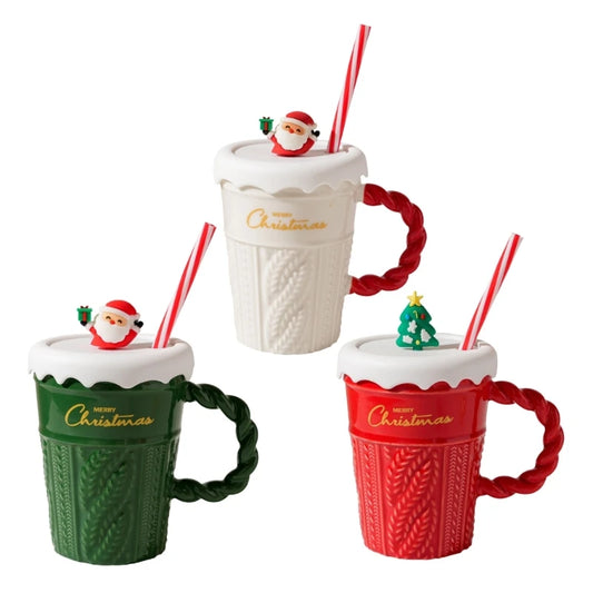 Christmas Themed Beverage Cup, Seasonal Ceramic Mugs, Christmas Hot Beverage Cup for Coffee & Milk