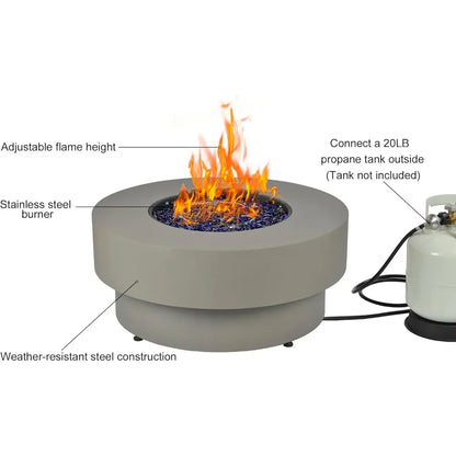 Propane Outdoor Fire Pit Table, Flint & Concrete Look. 32.5-inch Round Patio Propane Fire Table